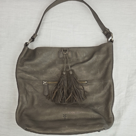 Frye Handbags - FRYE Smoke Gray Leather Purse With Fringe Tassle HOBO Handbag Shoulder Bag NWT